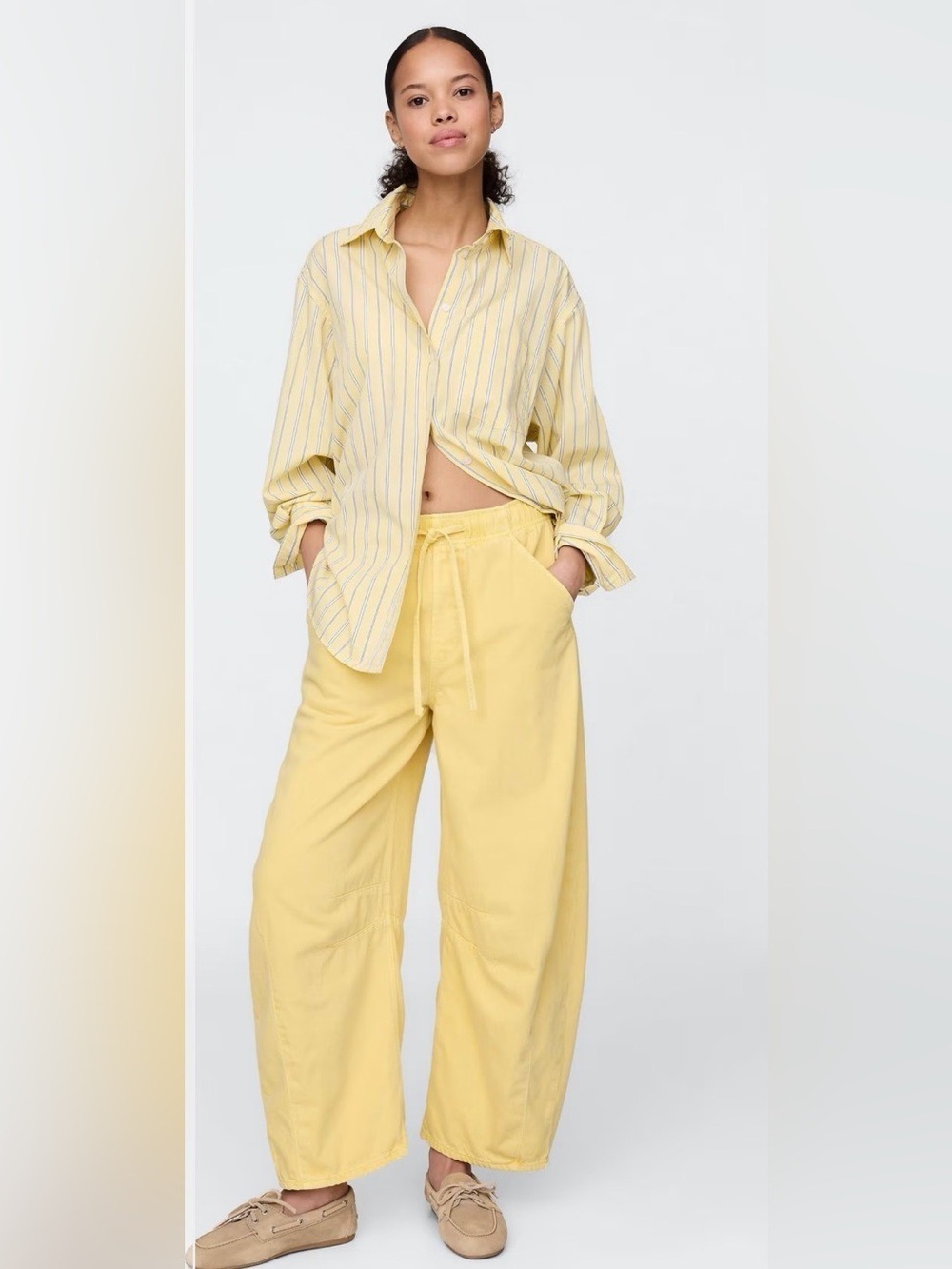 Gap Mid Rise Easy Horseshoe Barrel Pull-On Jeans Butter Yellow Baggy Streetwear